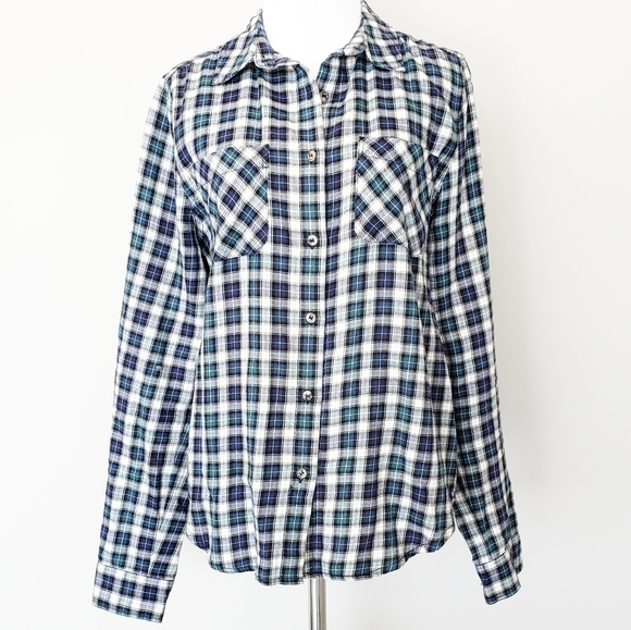 Subdued Plaid Ladies Button Up Top Size Medium - Picture 1 of 1